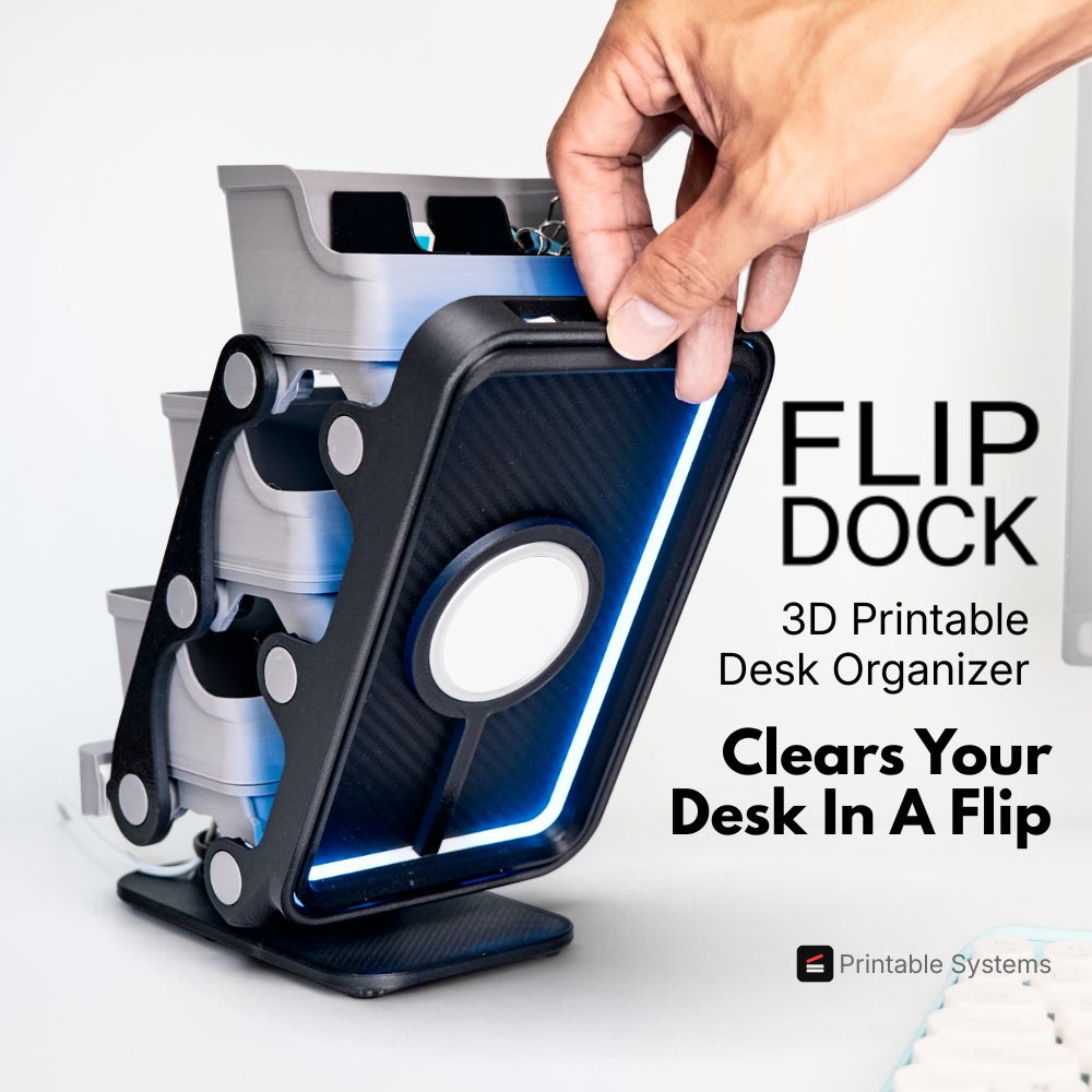 Flip Dock — 3D printable desk organizer that clears your desk in a flip